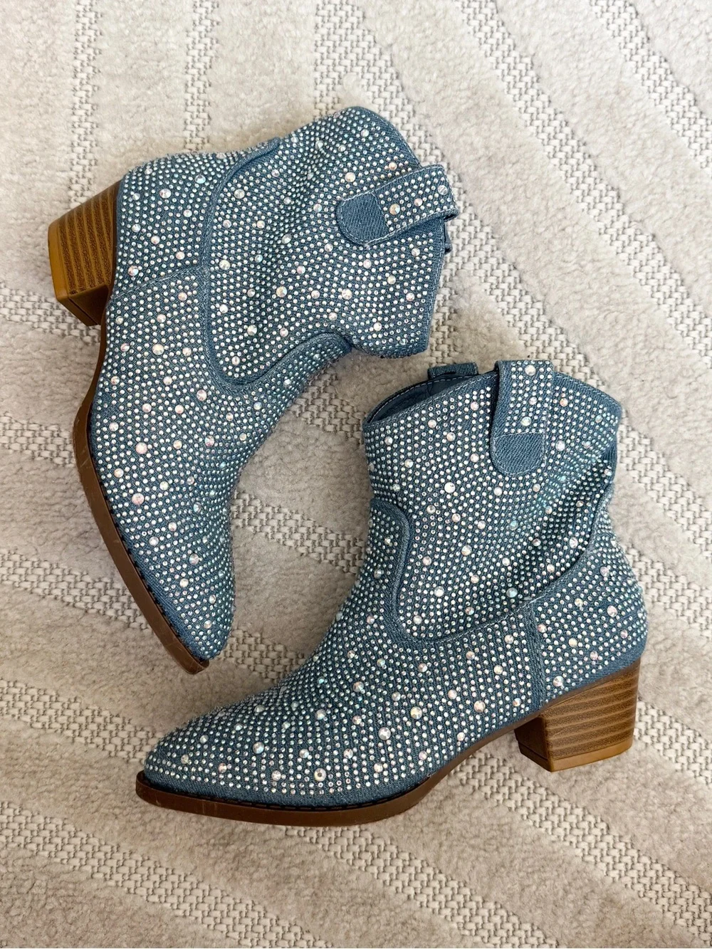 Link Kids Denim-Blue Rhinestone Cowboy Ankle Boots